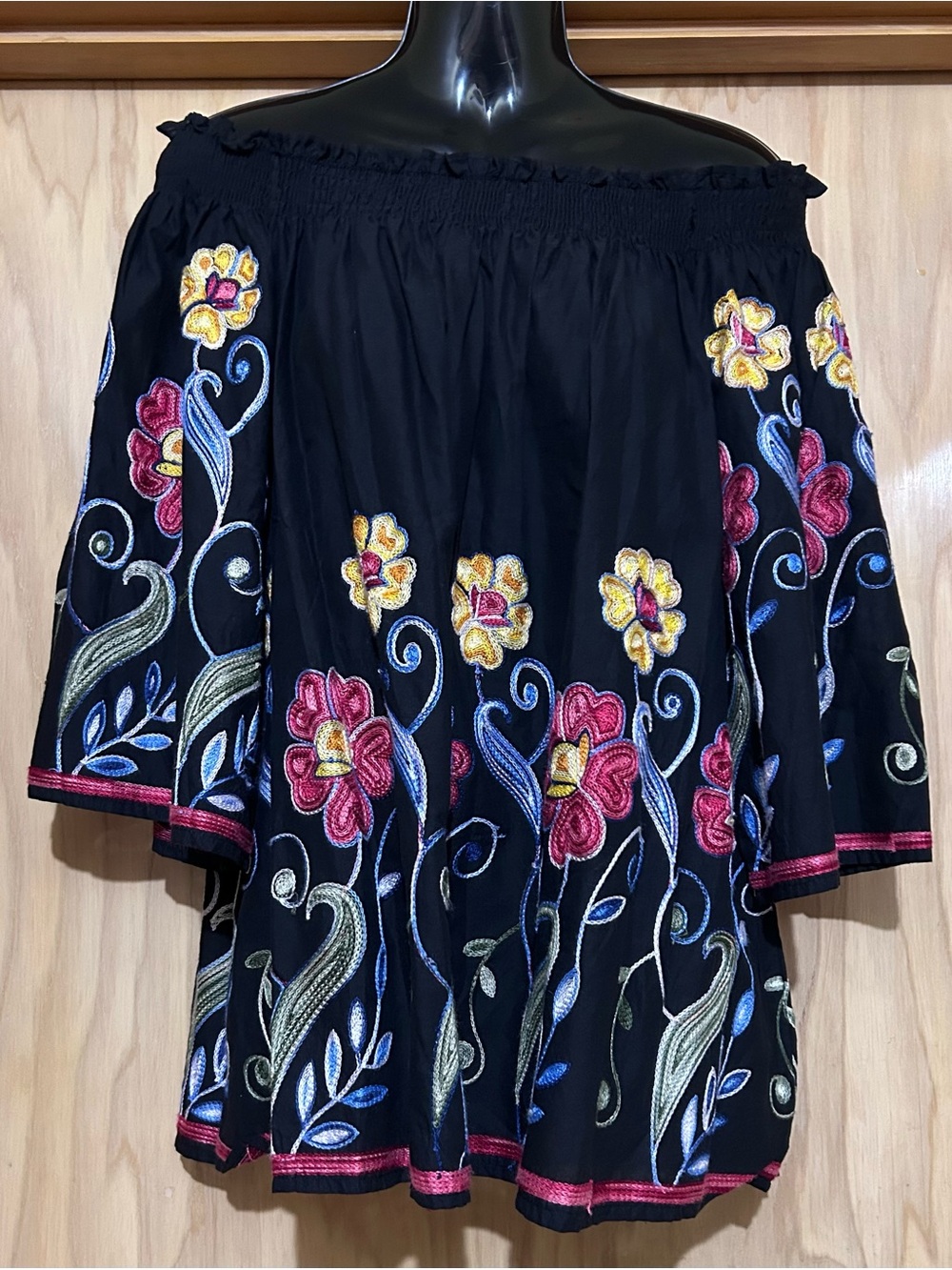 Feratelli Off the Shoulder Embroidered Floral Blouse